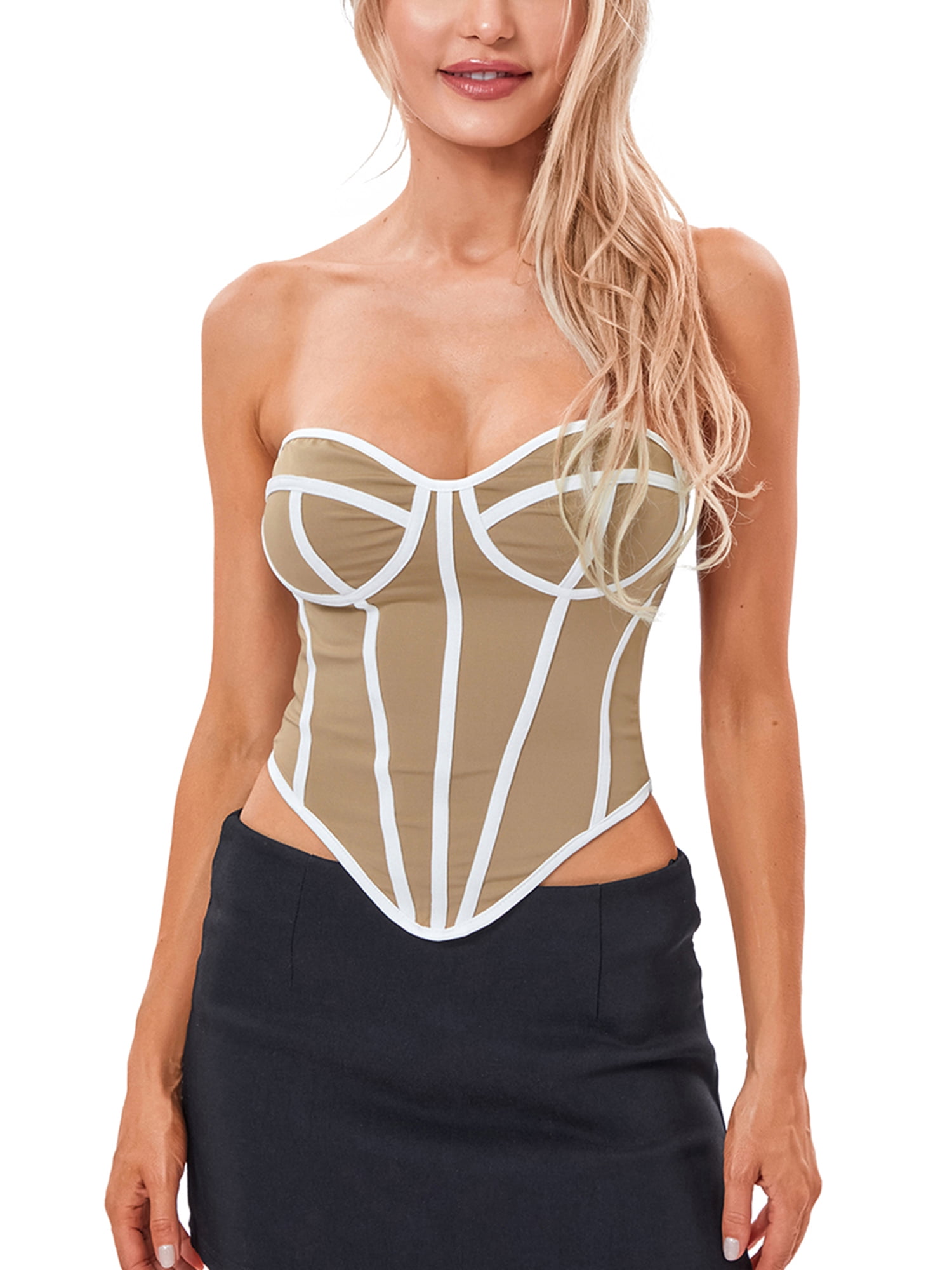Women’s Strapless Corset Top Structured Bustier Tube Top