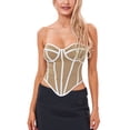 thumbnail image 1 of Douhoow Women Wrap Corset Bustier Slim Fit Tube Top Off Shoulder Contrast Color Vest Tops, 1 of 1