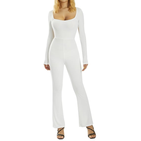 Douhoow Women Yoga Jumpsuits Long Sleeve Workout Bodycon One Piece Romper Slim Bodysuit