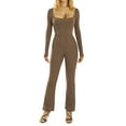 thumbnail image 1 of Douhoow Women Yoga Jumpsuits Long Sleeve Workout Bodycon One Piece Romper Slim Bodysuit, 1 of 9