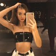 thumbnail image 1 of Douhoow Women Zipper Tube Tops Fashion PU Leather Off Shoulder Tops, 1 of 5