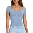 thumbnail image 1 of Douhoow Women's Slim Fit Crop Tops Casual Solid Color Low Cut Short Sleeve Tight Tee Shirt Basic Streetwear, 1 of 8