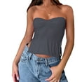 thumbnail image 1 of Douhoow Women's Strapless Tube Top Bandeau Split Crop Tops Off Shoulder Vest Tank, 1 of 2