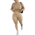 thumbnail image 1 of Douhoow Womens 2 Piece Tracksuit Solid Color Long Sleeve Bodycon Crop Top Long Pants Set, 1 of 6