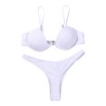 thumbnail image 1 of Douhoow Womens Push Up Bikini Set Solid Color Low-cut Swimwear Beach Swimsuits V-neck Bathing Suit, 1 of 9