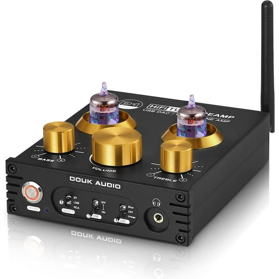 Douk Audio HiFi GE5654 Tube Preamp Bluetooth 5.0 Audio Receiver USB DAC Headphone Amp APTX