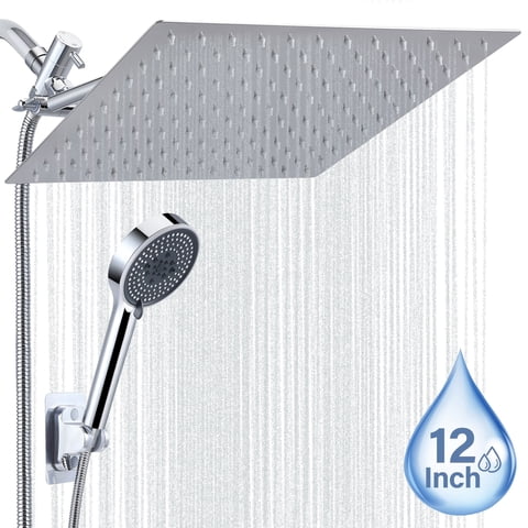 Doulami 12 Inch Rainfall Shower Head Combo 5-Setting High Pressure Handheld Showerhead