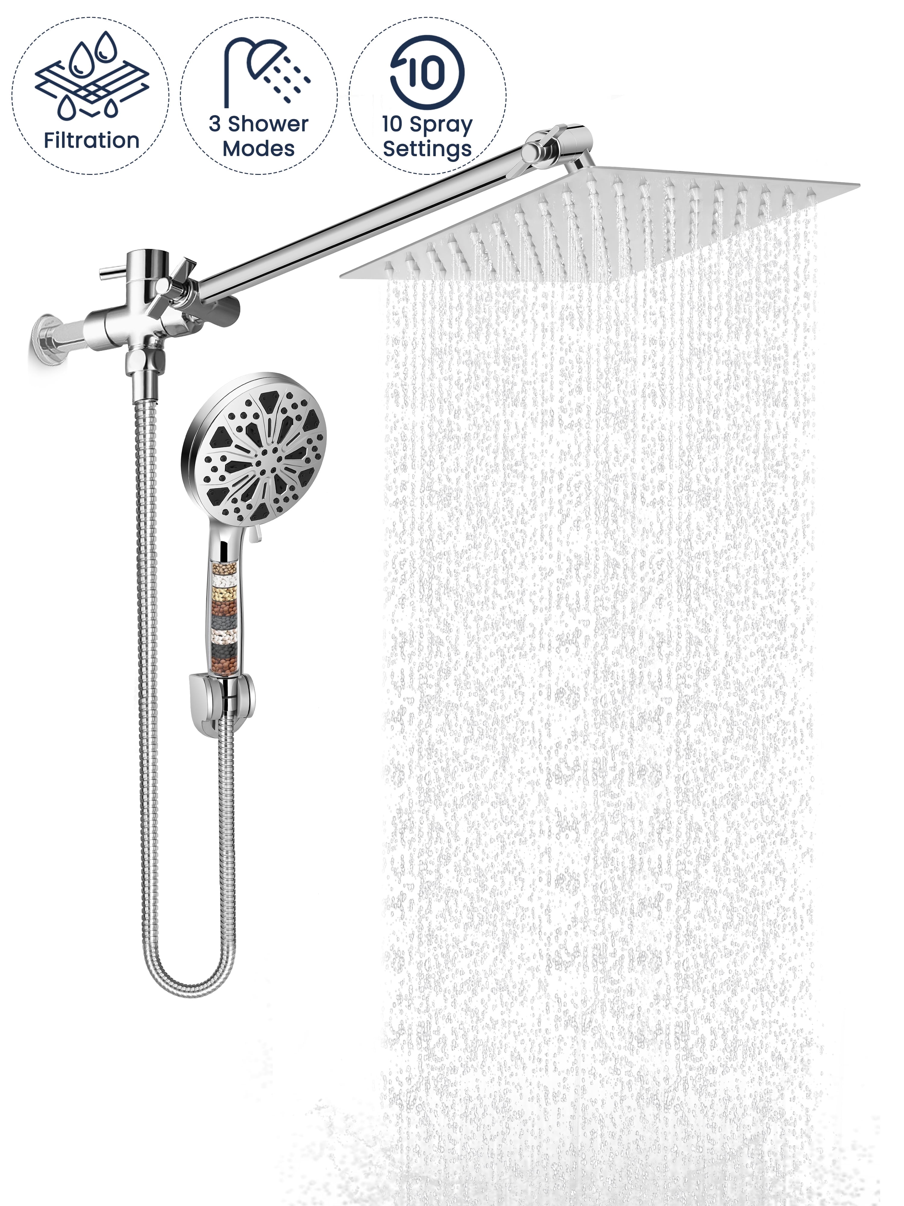 Doulami 8 inch Filtered Shower Head,  8 Setting High Pressure Rain Showerhead with Handheld Combo and Hose
