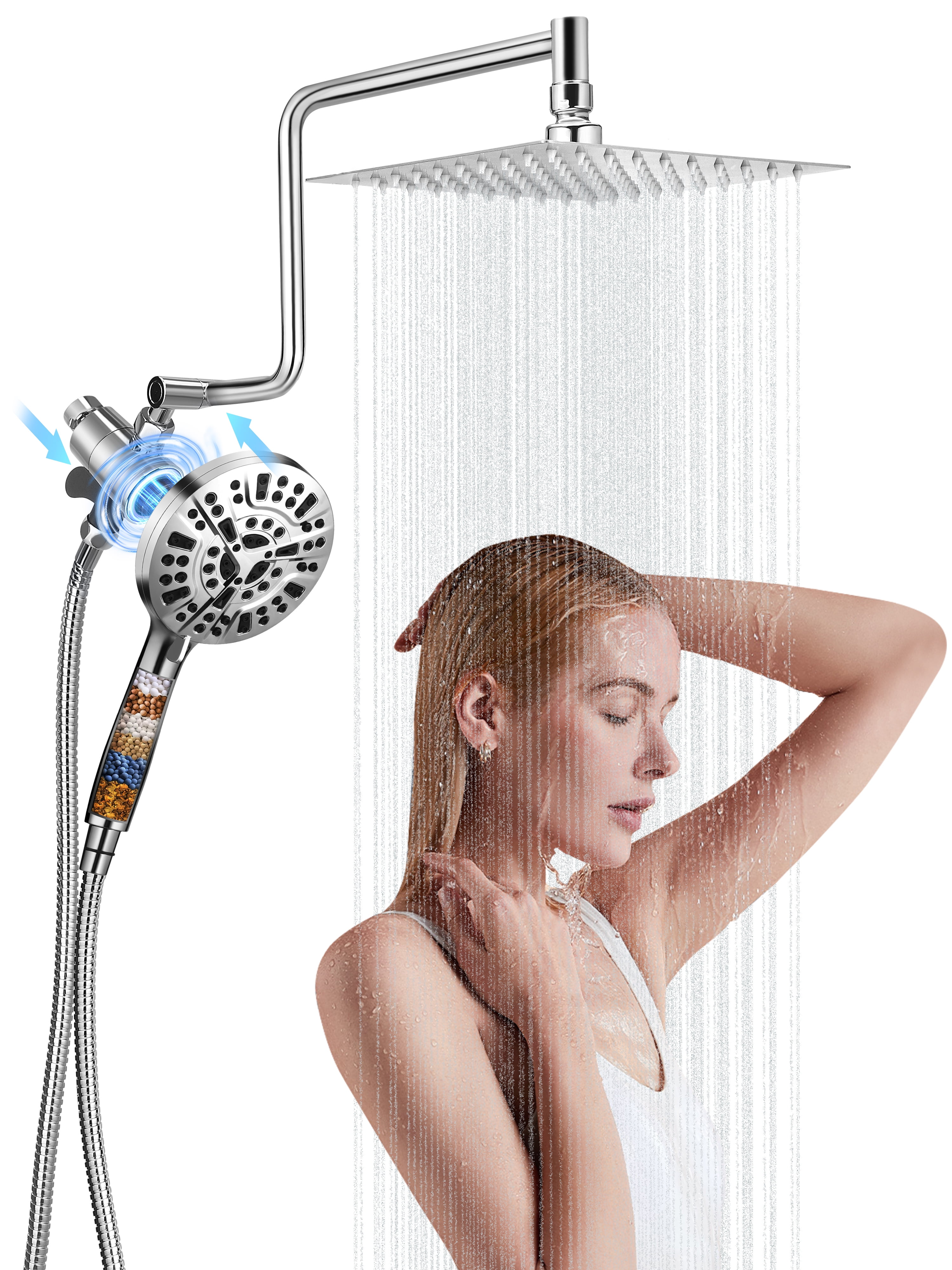 Doulami 8" Rain Shower Head Combo with Handheld, Dual Shower Head with Filter 10 Setting Handheld Showerhead with Adjustable Extension Arm
