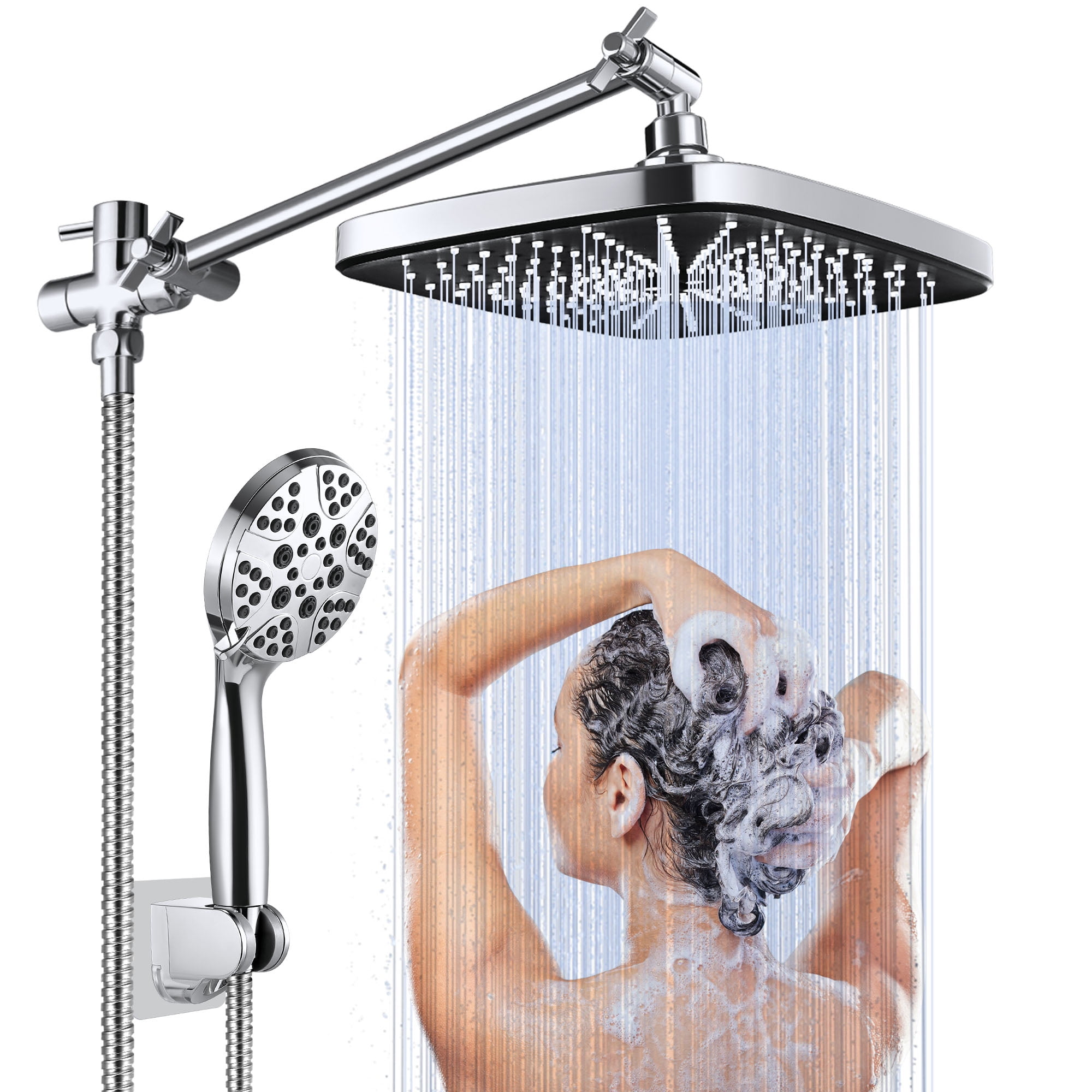Doulami 12 inch Rain Shower Head and 8-Setting High Pressure Handheld Shower  Combo Stainless Steel Dual Shower Head with Handheld and Hose
