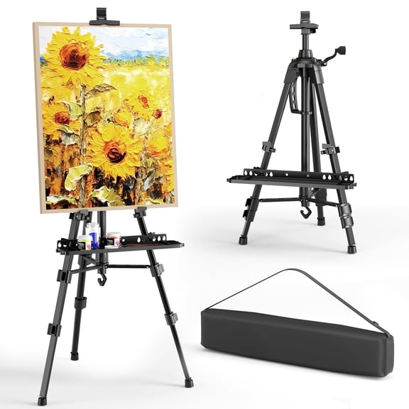 Doulami Art Easel Stand for Painting Portable Display Easel Stand Adjustable Metal Display Artist Tripod with Bag Height from 19 to 63 inches, Sturdy for Drawing, Displaying - Black