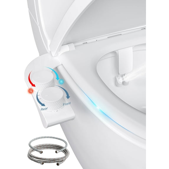 Doulami Bidet Attachment for Toilet Warm & Cold Water, Non-Electric Toilet Seat Attachment with Embedded Steel Bars, Dual Nozzle Self-Cleaning Ultra-Slim Bidet Adjustable Water Pressure