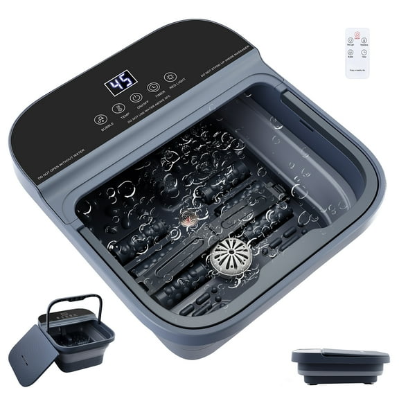 Doulami Collapsible Foot Spa Massager with Heat & Massage Rollers,Temp Control,Bubble,Touch Screen,Remote Control