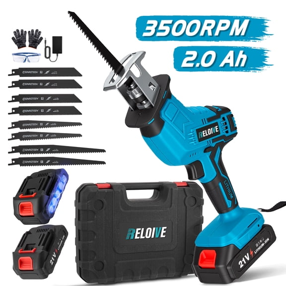 Doulami Cordless Reciprocating Saw, 2×2.0Ah, 3500RPM, 8 Blades+Goggles, for Wood/Metal
