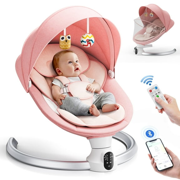 Doulami Electric Baby Swing for Newborn to Toddler Portable Infant Swing Rocker with Remote & APP Control & IMD Touch Panel, 5 Sway Speeds, 10 Lullabies, Pink