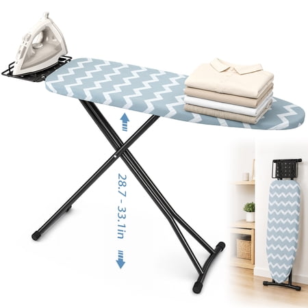 Doulami Full Size Ironing Board, 6 Height Adjustable Folding Standing Board with Iron Rest, Heat Resistant Cover for Home Laundry Room