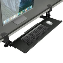 Doulami Keyboard Tray Under Desk 27.56" x 9.84" Clamp-On Keyboard Tray Slide-Out Computer Drawer for Keyboard and Mouse Punch Free Desktop Table Tray Mouse Storage Rack