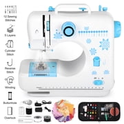 Doulami Portable Sewing Machine for Beginners, 12 Stitches Mini Handheld Electric Sewing Machine with LED Light, White