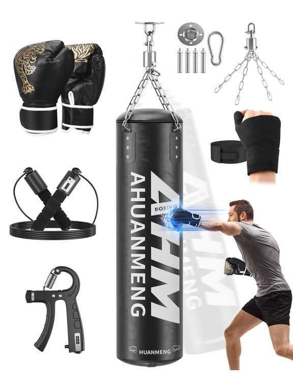 Punching Bag for Adults 4FT PU Heavy Boxing Bag Set Hanging Boxing Bag Kit w/ 12oz Gloves