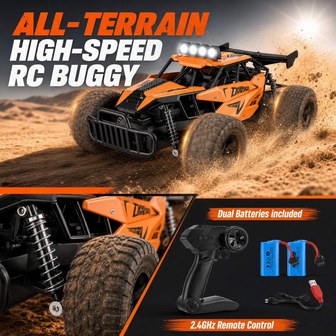 Doulami RC Car,1:12 Scale 6-Channel, 2.4GHz Alloy Monster Truck with Proportional Throttle & High/Low Speed, 100m Long Range, 4-Color LED Lights, 7.4V Li-Po Bat