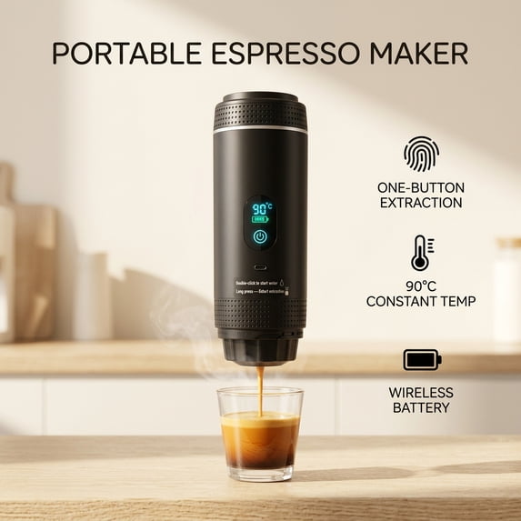 Doulami Rechargeable Cordless Portable Coffee Maker for Travel & Camping, Espresso Machine for Ground Coffee & NS Capsules, Battery Operated for RV, Hiking, Office
