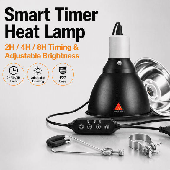 Doulami Reptile Heat Lamp, 110V Dome Light Fixture with Ceramic Socket, Reflector Shade Holder Easy Install Heat Cover for Tortoise Lizard Terrarium