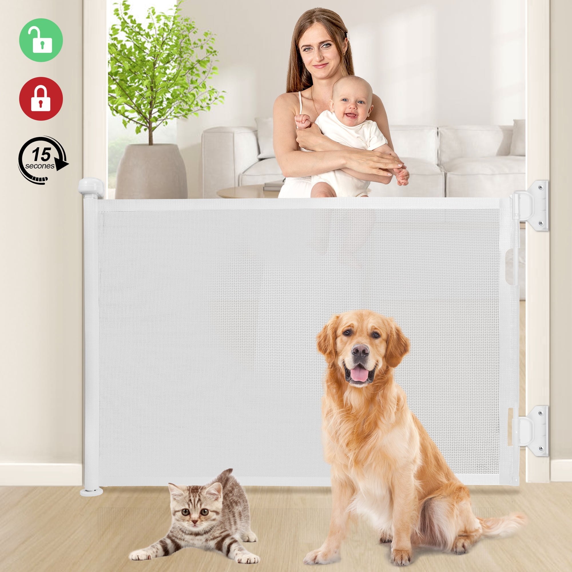 Doulami Retractable Gates Baby Safe Gates Mesh Gate 33" Tall Extends to