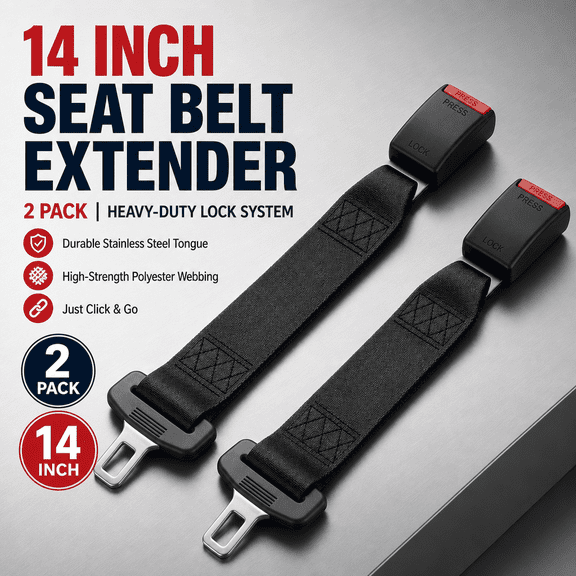 Doulami Seat Belt Extender, 14-Inch 2-Pack Safety Belt Length Adjuster with 7/8" Tongue, Universal for Cars Trucks SUVs Standard Receiver