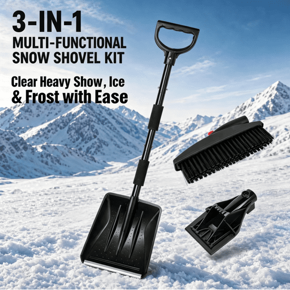 Doulami snow shovel and Ice Scraper 3-in-1 Car Snow Removal Kit, Adjustable Extension Handle with Brush, Square Snow Shovel and Ice Scraper, 95 x 24 x 14 cm