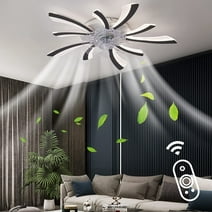 DoungRos 30.7 Inch Ceiling Fans with Lights Dimmable LED Reversible Blades Timing with Remote Control, 7 Invisible Blades Semi Flush Mount Low Profile Fan