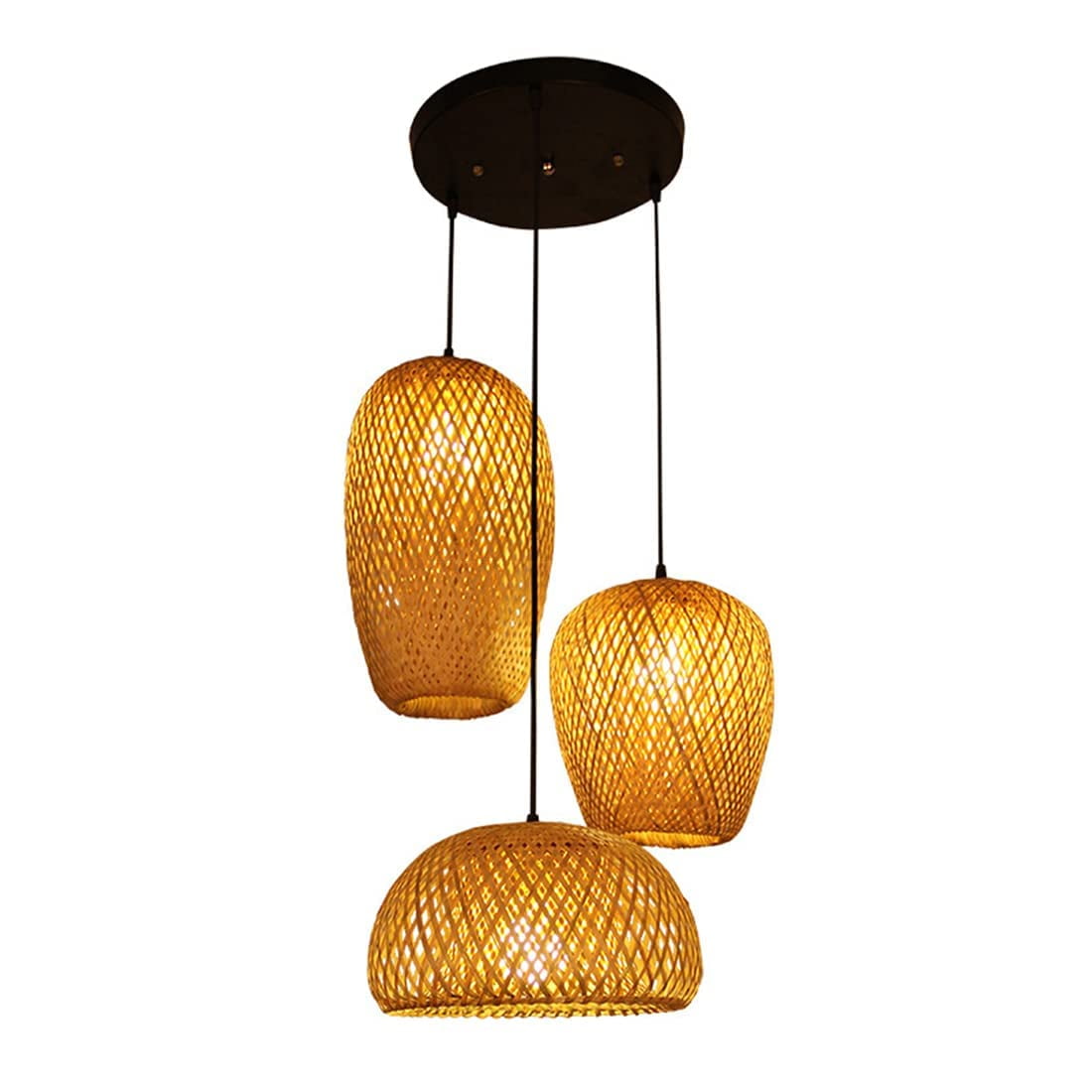 DoungRos Rustic Rattan Pendant Light Fixture Farmhouse Bamboo Pendant Lighting Fixtures 3Lights