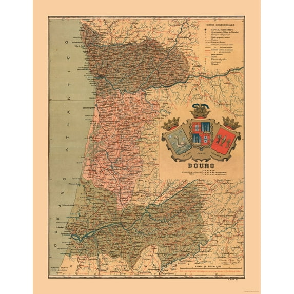 Historic Map - Douro Portugal - Martine 1904 - 23 x 29.64 - Vintage Wall Art
