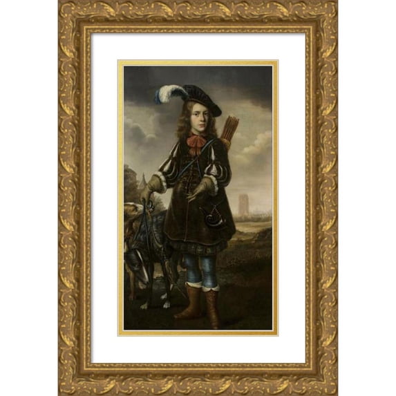 Douwe Juwes de Dowe 10x14 Gold Ornate Wood Frame and Double Matted Museum Art Print Titled - Portrait of a Boy in a Hunting Attire