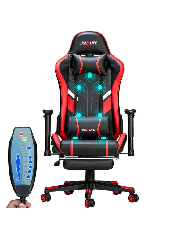 Douxlife Professional Full Body Massage Gaming Chair with Footrest, 175° Reclining, Ergonomic Racing High Back Home Office Computer Chair, Video Game Chair for Adluts Kids