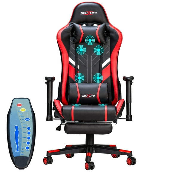 Douxlife 7-Point Massage Gaming Chair with Footrest, 175° Reclining, Ergonomic Racing High Back Home Office Computer Chair, Video Game Chair for Adults Kids