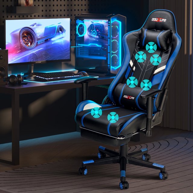 Douxlife 7-Point Massage Gaming Chair with Footrest, 175° Reclining, Ergonomic Racing High Back Home Office Computer Chair, Video Game Chair for Adults Kids