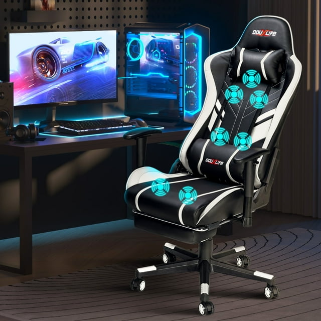 Douxlife 7-Point Massage Gaming Chair with Footrest, 175° Reclining, Ergonomic Racing High Back Home Office Computer Chair, Video Game Chair for Adults Kids