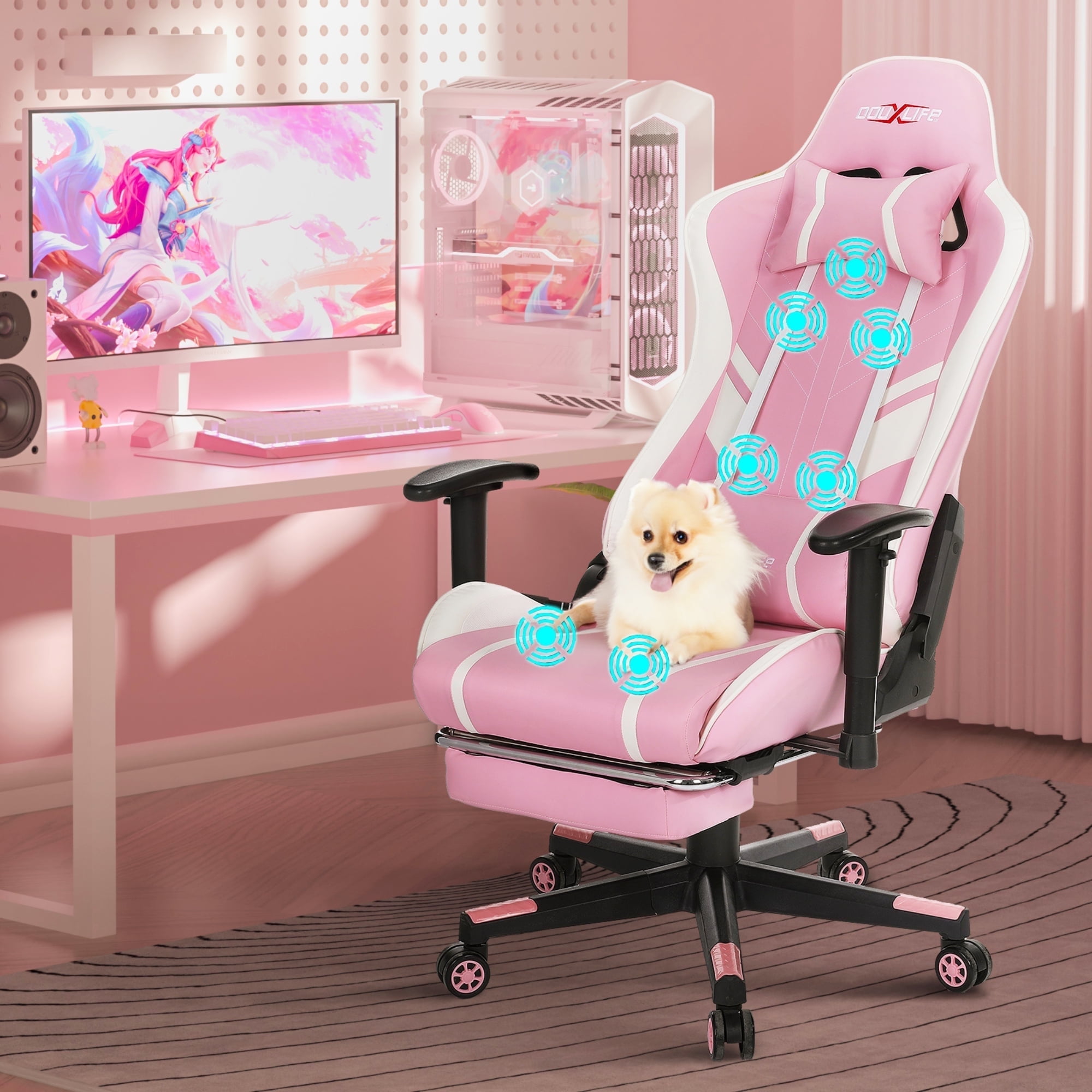 Douxlife 7-Point Massage Gaming Chair with Footrest, 175° Reclining, Ergonomic Racing High Back Home Office Computer Chair, Video Game Chair for Adults Kids