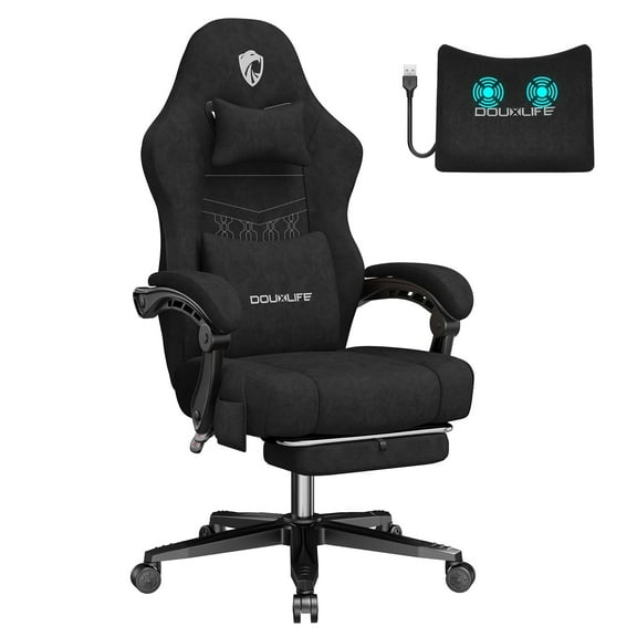 Gaming Chairs,Douxlife Heavy Duty Extra Large Gaming Chairs with Footrest and Breathable Fabric,Ergonomic Computer Chairs Office Chairs With 350LBS Load Bearing,Black