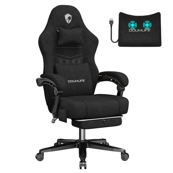 Gaming Chairs,Douxlife Heavy Duty Extra Large Gaming Chairs with Footrest and Breathable Fabric,Ergonomic Computer Chairs Office Chairs With 350LBS Load Bearing,Black