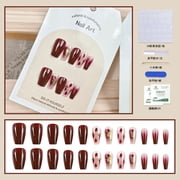 Douyin popular nail art sticker thick phototherapy three-dimensional hand-worn nail blood red smudge nail piece finished nail art 24 pieces