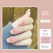 Douyin pure wants to gradually change the naked powder manicure, French square short nail, gentle wind wearing nail 24 pieces fake nail mixed batch