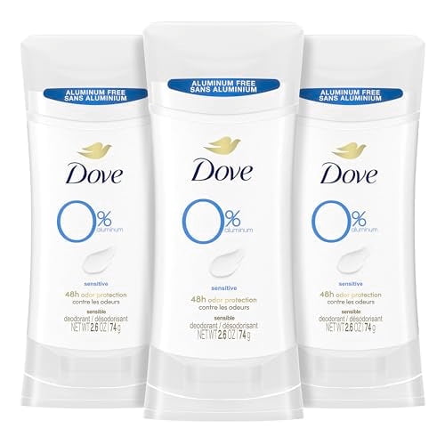 Dove 0% Aluminum Deodorant Stick Sensitive 3 Count Non-irritating Deodorant for Underarm Care Kindest Aluminum Free Deodorant 2.6 oz
