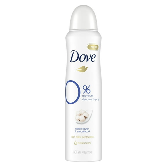 Dove 0% Aluminum Women's Deodorant Spray, Cotton Flower and Sandalwood, 4 oz