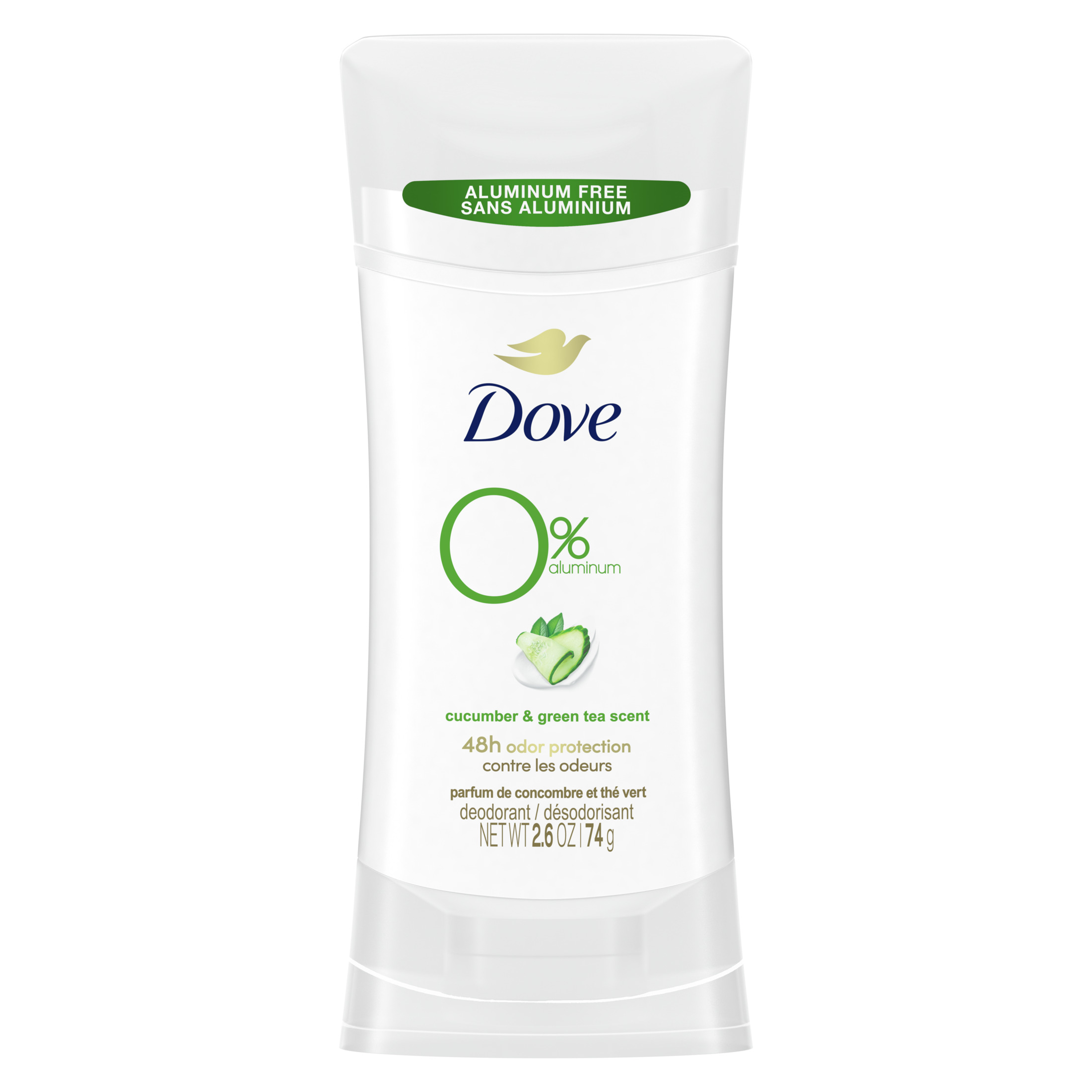 Dove 0% Aluminum Women's Deodorant Stick, Cucumber and Green Tea, 2.6 oz - image 1 of 10