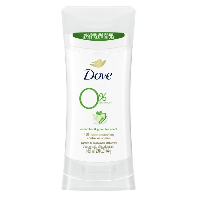 Dove 0% Aluminum Women's Deodorant Stick, Cucumber and Green Tea, 2.6 oz