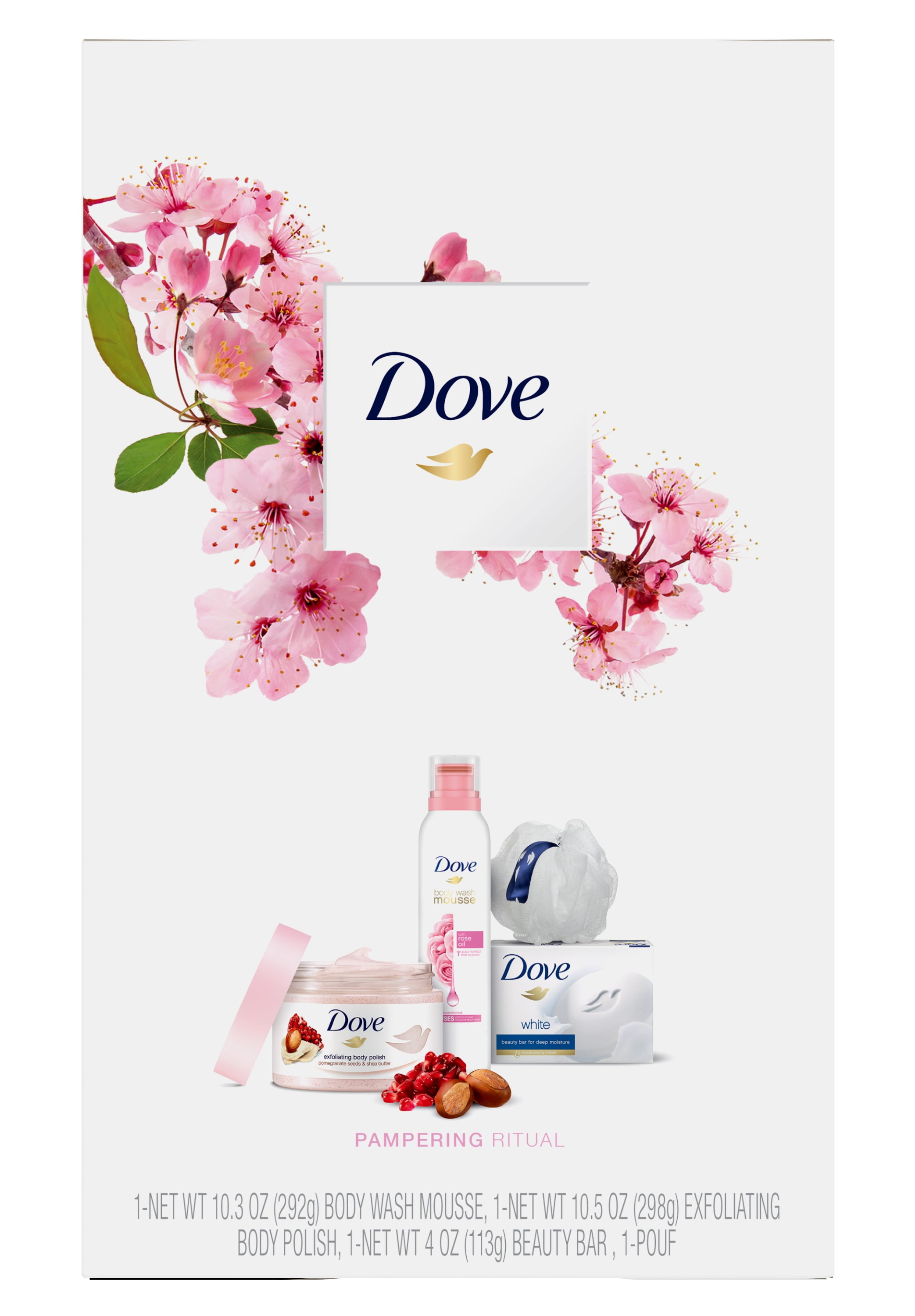 Dove 4pc Pampering Ritual Holiday Gift Set (Shower Mousse, Body Polish