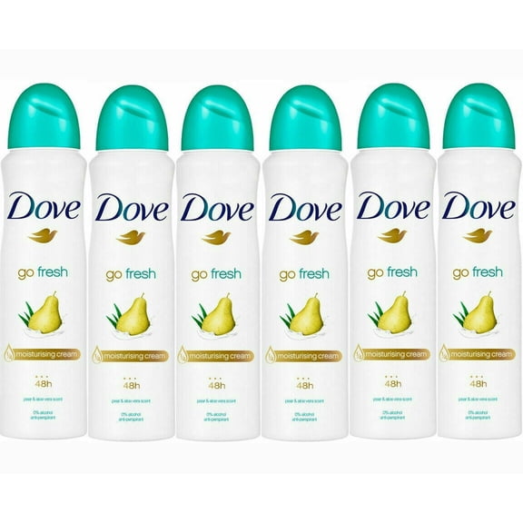 Dove 48HR Antiper spirant Deod orant Body Sp ray Peer and Aloe Sc ent 6 PK 150ML