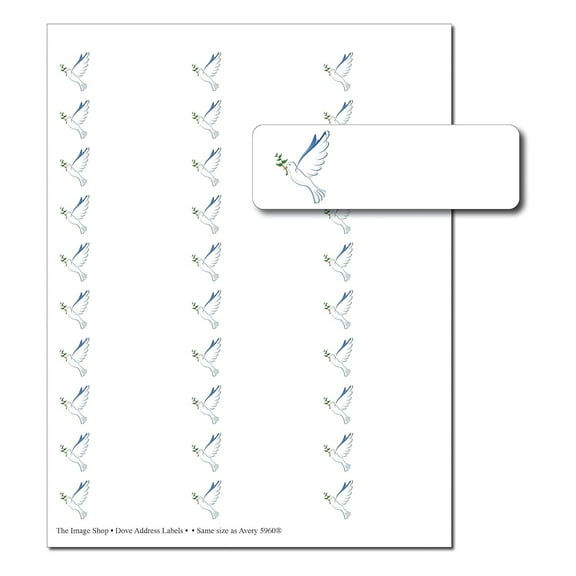 Dove Address Labels - 1" x 2-5/8" - 30 per Sheet - Total of 150 Labels (oal993)