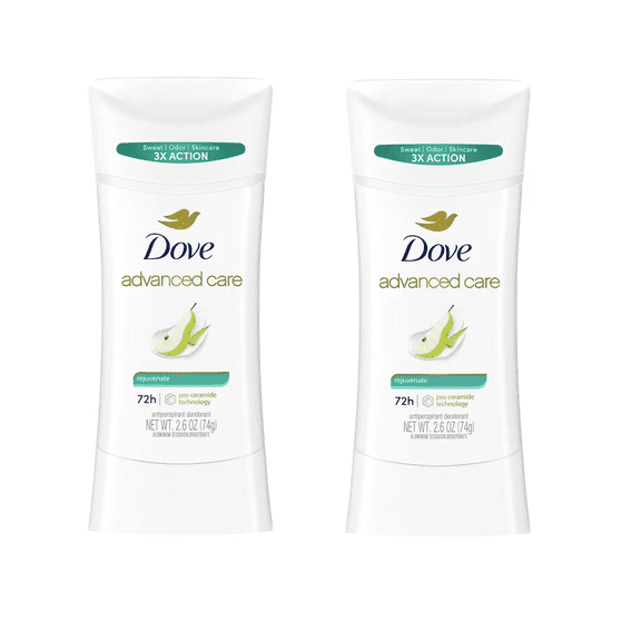 Dove Advanced Care 3X Action Antiperspirant Deodorant Stick Twin Pack with Aluminum Sesquichlorohydrate, Unscented, 2 Pack